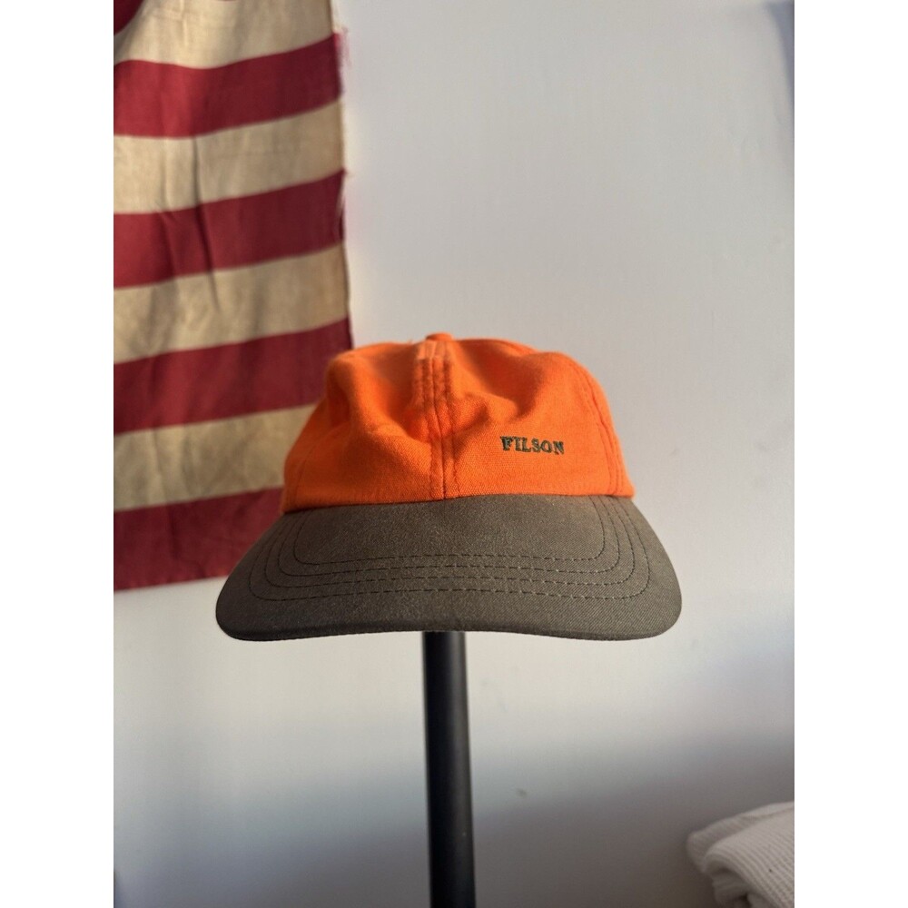 Vintage Filson  Blaze Orange Adjustable Hunters Hat Baseball Cap Cloth Cap USA